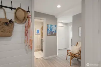From garage, come in to shower off the sand.