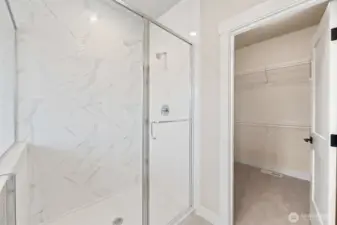 Walk in tiled shower and llarge walk in closet