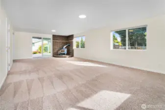 Family room with woodburning stove