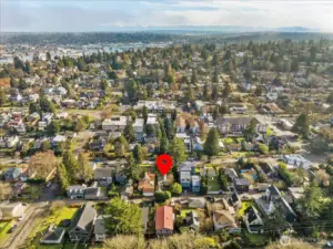 Looking east - Met Market just 2 blocks away with Salmon Bay and the Cascade Mtns in the distance