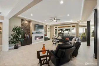 The great room showcases a spacious gathering space perfect for entertaining.