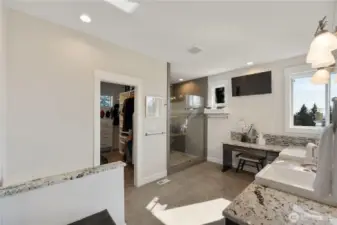 Custom walk in shower with rain shower head