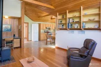 Living room with air tight stove upstairs home in the Barn.