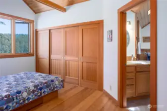 Another view of the bedroom with 3/4 bath on the right.