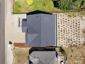 Aerial of lot and new construction home.