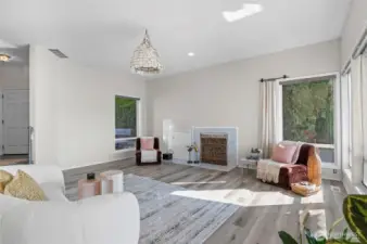 Living room with vaulted ceilings