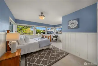 Primary bedroom has lots of extra room.