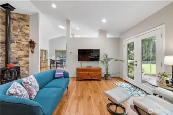 Hardwood floors and lots of light give this home a mid century vibe.