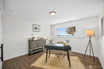 This bedroom currently serves as the perfect office space.