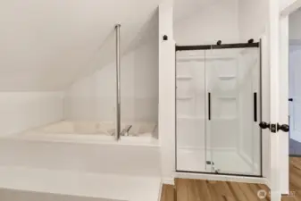 Jetted tub, walk in shower