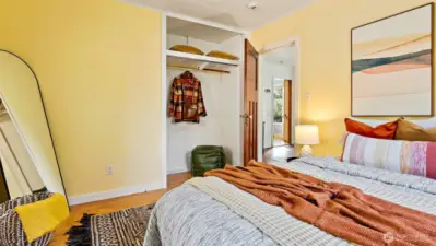 The seller had a thing for built-ins - but not for closet doors! Both bedrooms feature open closets, giving the spaces an airy feel and easy access to everything inside.