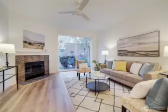 Walkout patio is cheery and convienient!