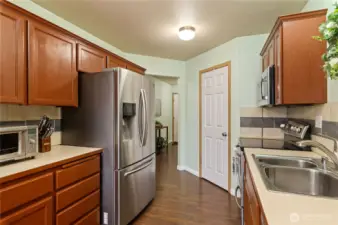Beautiful kitchen with stainless steel appliances.