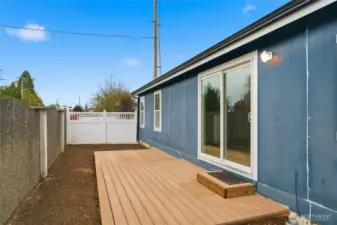 Back deck off family room.  Partial fenced back yard.