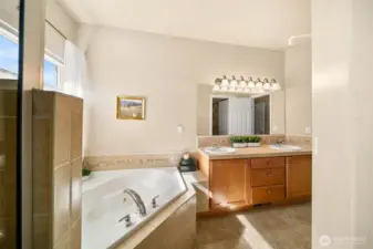 Imagine taking a relaxing bath in this spa-like primary suite!