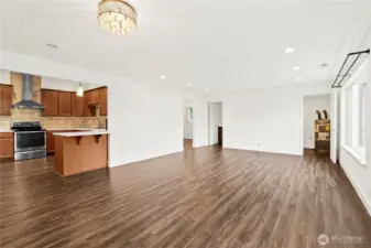 Remodeled kitchen opens into spacious living area