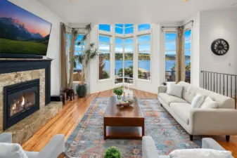 Light-filled living area with stunning views of Lake Washington