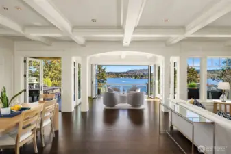 Revel in the box beam ceilings giving the space its rich, tailored character.