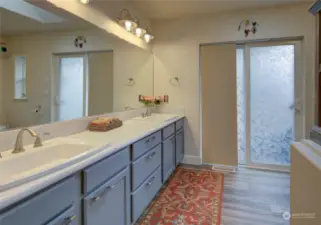 Beautifull large vanity & a glass door access to the back deck!