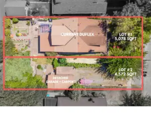Sellers subdivided their lot back in 2014. With URX Zoning, vacant parcel could accommodate 2-3 more unit while current duplex lot also has room to add garage and possibly additional units.