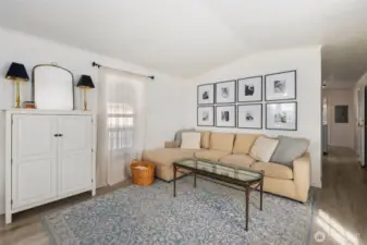 Living room, just inside the front door, the centerpiece of the home