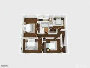 Upper level floor plan includes 4 bedrooms including the primary suite.