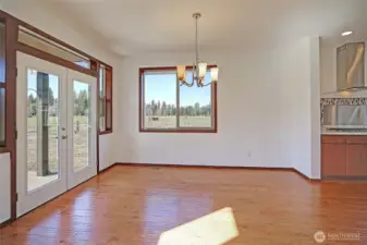 dining area with french doors to patio