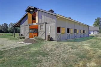 10 stalls, hay loft, tack room, heated wash rack