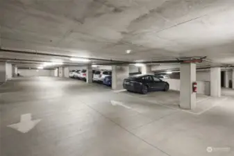 The secure underground parking garage offers your designated space, ensuring convenience and protection for your vehicle year-round. Unit 515 has already purchased the EV infrastructure fee (limited avaialbility) so the next owner can install EV charging at the spot if desired.