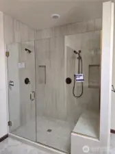 Custom Walk-in shower, multiple heads and cubbies!
