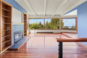 Living room and views from entrance looking straight at Puget Sound.