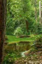 Walking bridge over one of the ponds