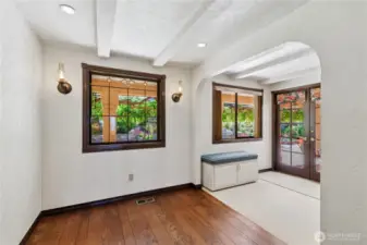 Th den/family room is at the end of the entry hall