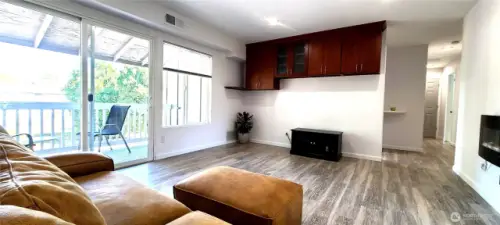 Sun Splashed Living with electric fireplace