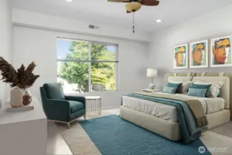 Primary staged to show king size retreat