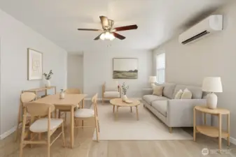 Rendering of living-room 1704 house.