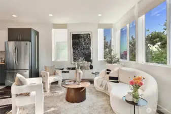 Large living area, built-in console and in-wall wiring for the TV.