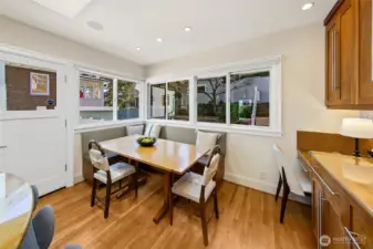 Custom built-in banquette and table can stay with the home - fits perfectly