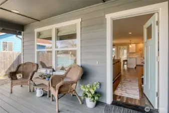 Nice sized, covered front trex deck.