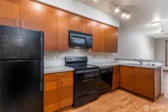 Fully equipped kitchen with dishwasher, refrigerator, oven and microwave