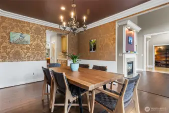 Formal dining off the formal living area has direct access to the kitchen as you pass the butler pantry.  The door at the edge of the butler pantry leads to a wine cellar and walk in pantry!