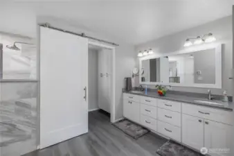 The primary bathroom was totally redone a couple years ago and is truly amazing! Sleek and sophisticated!