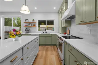 High end hardware and lighting throughout the kitchen.
