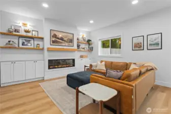 Living room is light, bright and cozy.
