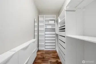 The primary bedroom's walk-in closet.
