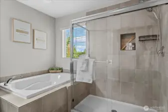 Primary Bath with Soaking Tub & Tile Shower with Glass Doors