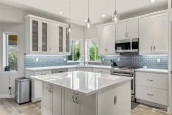 Powder room and upstairs bath fully remodeled with new fixtures, cabinets, countertops, floor tile, paint