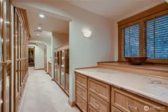 Dressing area complete with drawers and display areas.