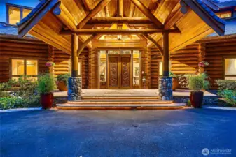 Grand front entry with Canadian Red Cedar.