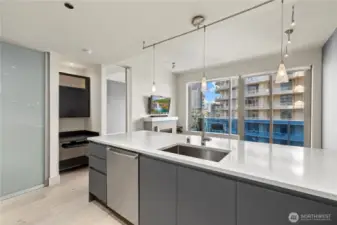 nook for home office built in and storage off kitchen